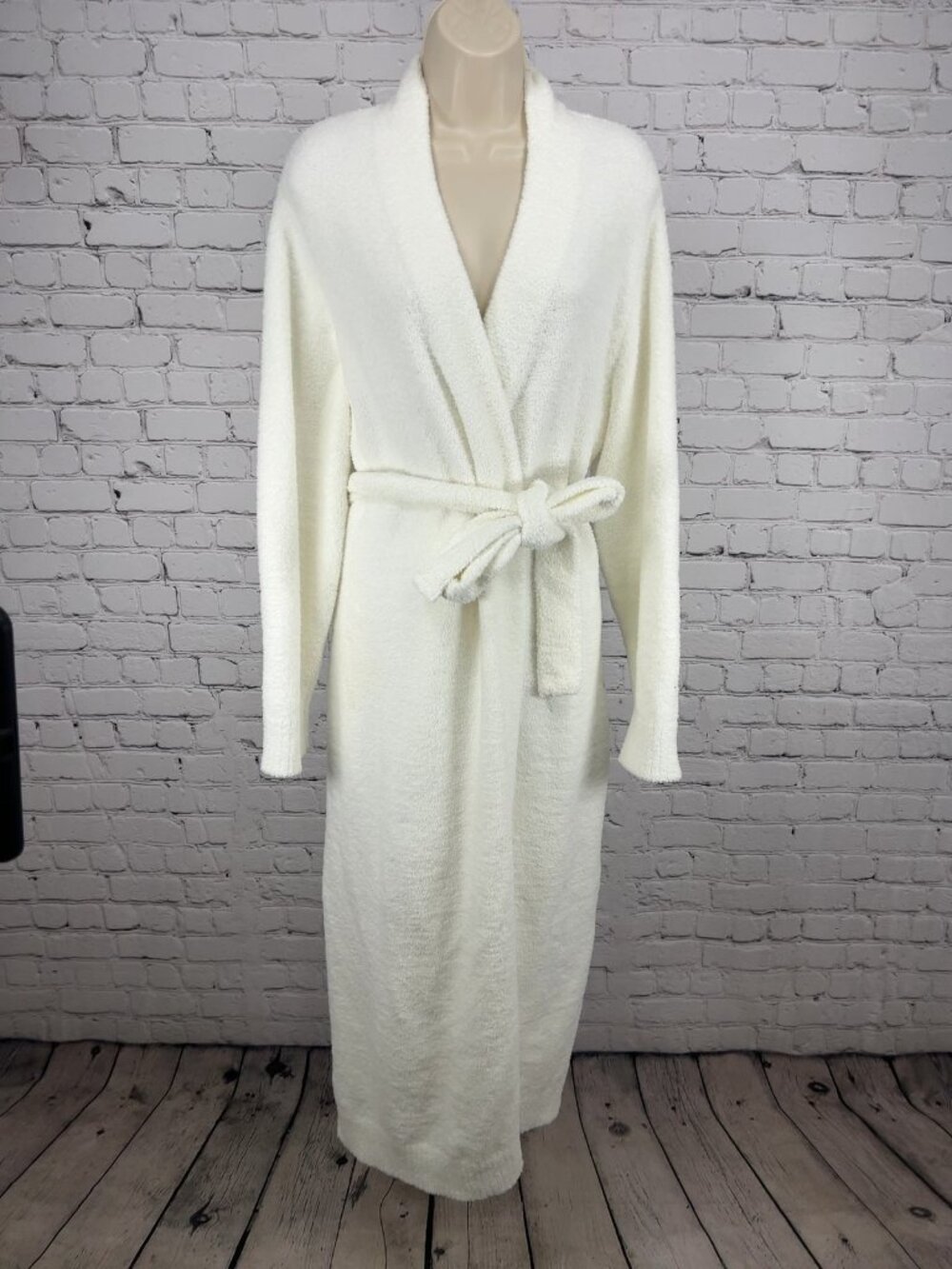 UGG Cream Fuzzy Sweater Knit Shawl Collar Belted Women's Long Robe XL